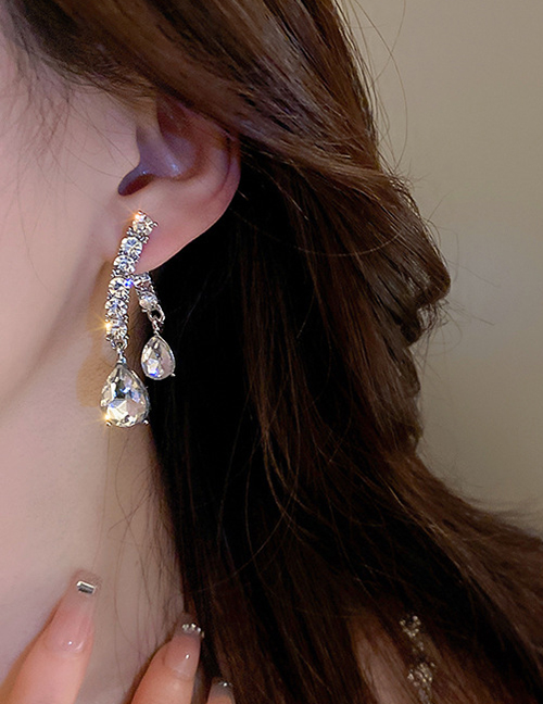 Fashion Silver Color Alloy Diamond Geometric Waterdrop Stud Earrings