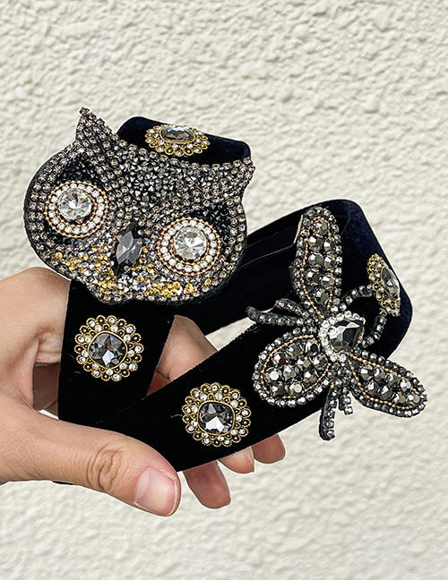 Fashion Black Fabric Alloy Diamond Owl Headband