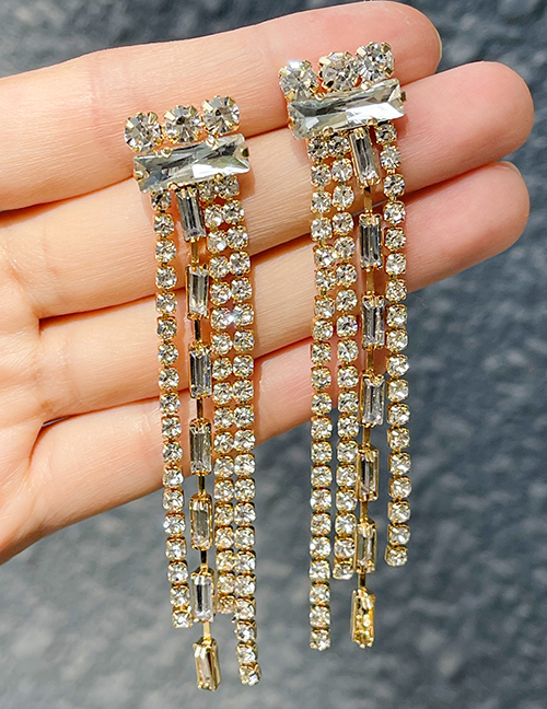 Fashion Gold Alloy Diamond Tassel Stud Earrings