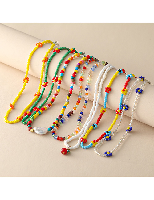 Fashion 8# Rice Beads Beaded Flower Necklace Set