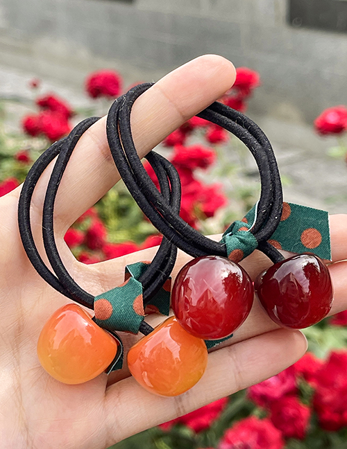 Fashion Red Wine Resin Cherry Double Layer Hair Rope