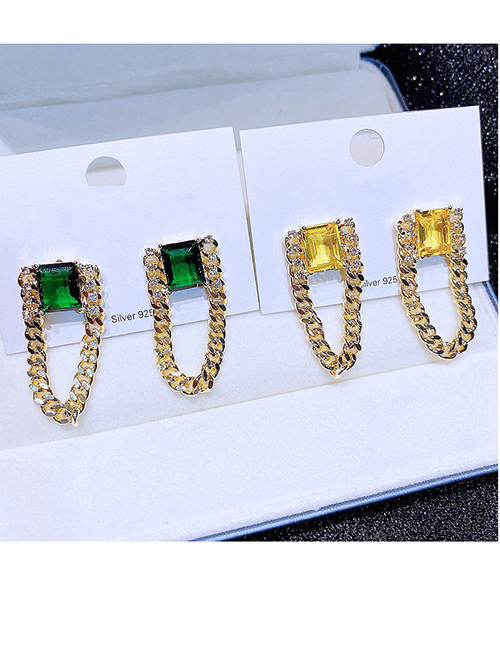 Fashion Yellow Brass Diamond Chain Tassel Drop Earrings