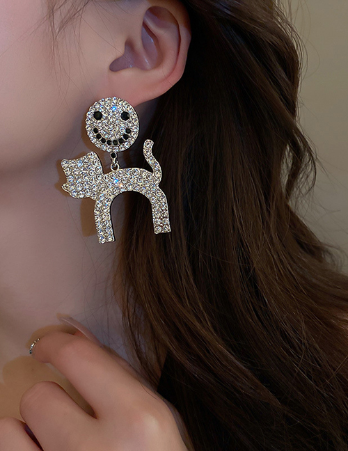 Fashion Silver Alloy Diamond Smiley Cartoon Stud Earrings
