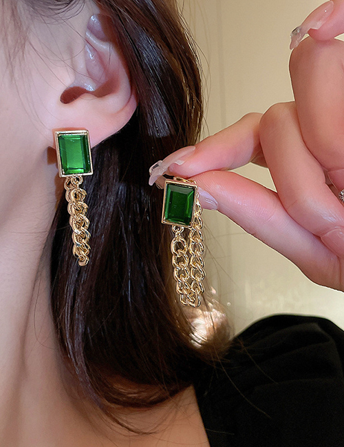 Fashion Gold Alloy Diamond Chain Tassel Drop Earrings