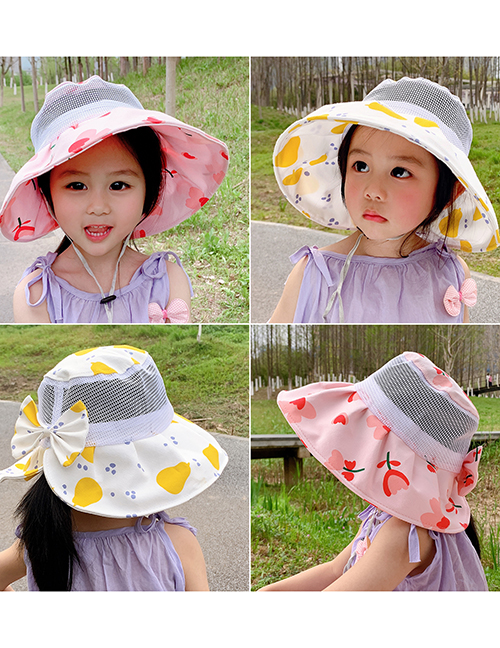 Fashion Pink Flowers Children's Printed Bowknot Breathable Mesh Fisherman Hat