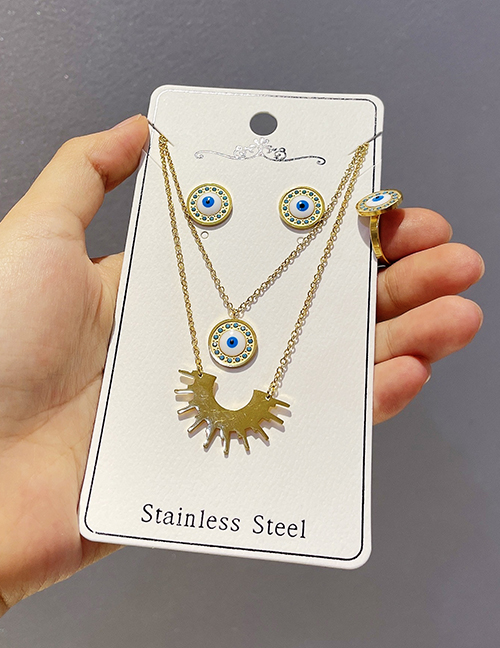 Fashion Gold Three-piece Titanium Steel Double Layer Irregular Eye Necklace