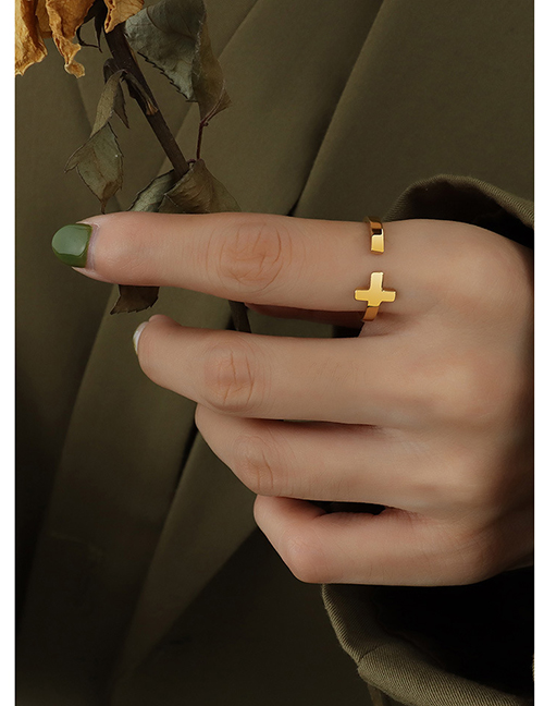 Fashion Gold Coloren Ring Stainless Steel Gold-plated Cross Open Ring
