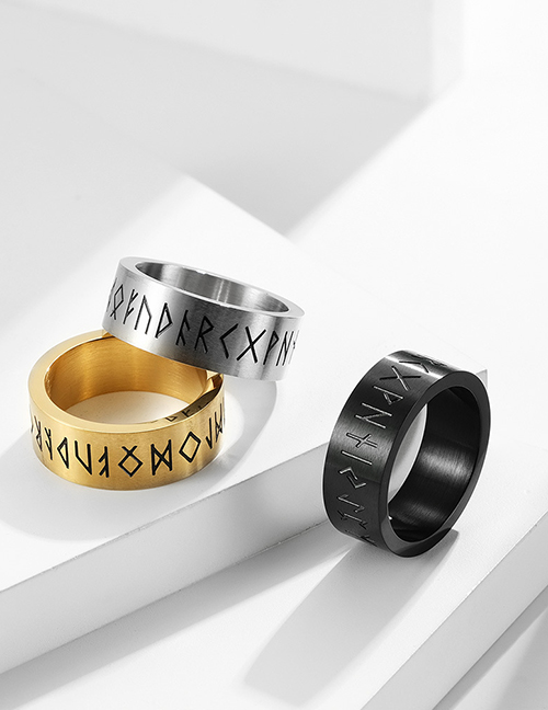 Fashion Steel Color Matte Brushed Titanium Rune Ring