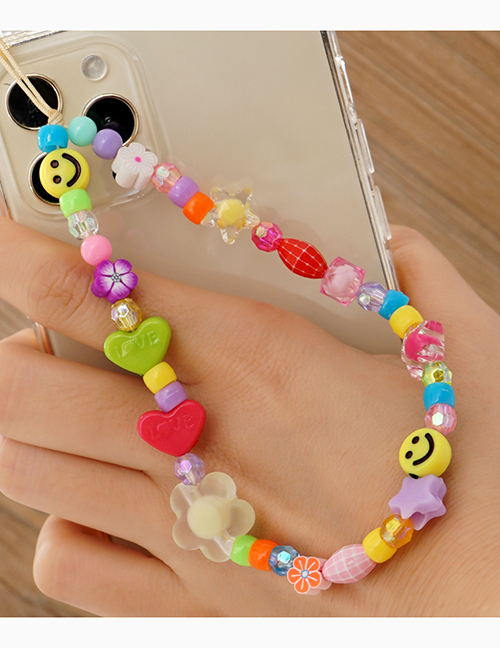 Fashion Color Acrylic Smiley Face Flower Peach Heart Five-pointed Star Mobile Phone Chain