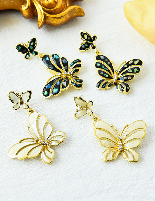 Fashion Black Alloy Oil Drop Diamond Hollow Butterfly Stud Earrings