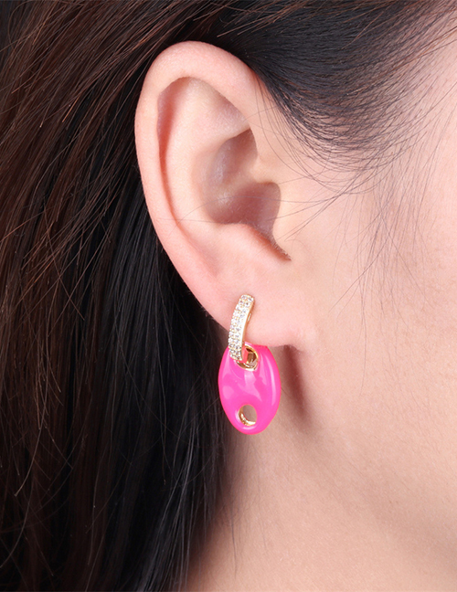 Fashion Rose Red Copper Drop Oil Diamond Pig Nose Ear Ring