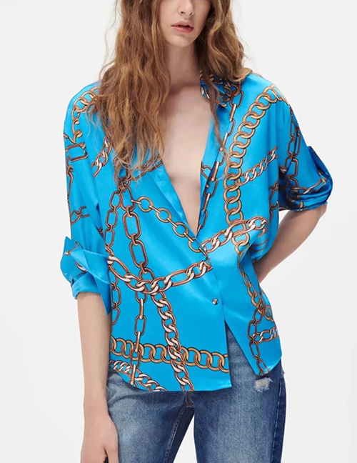 Fashion Blue Chain Print Shirt