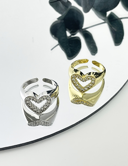 Fashion Gold Copper Set Zircon Heart Ring