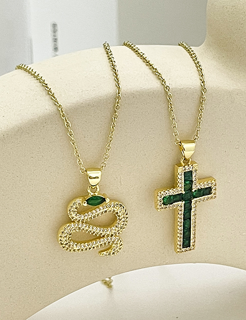 Fashion Gold Bronze Zircon Snake Pendant Necklace