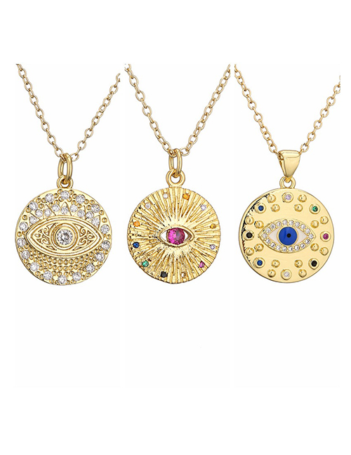 Fashion 1# Brass Gold Plated Diamond Eye Disc Necklace