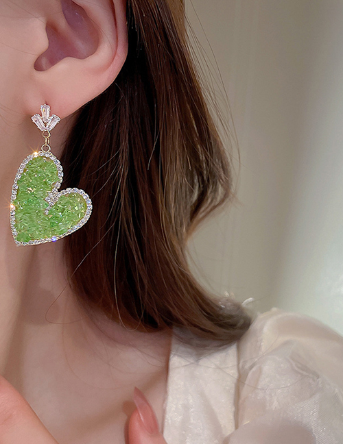 Fashion Green Copper Inlaid Zirconium Heart Stud Earrings
