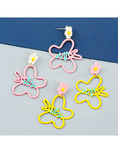 Fashion Yellow Alloy Spray Paint Floral Butterfly Stud Earrings