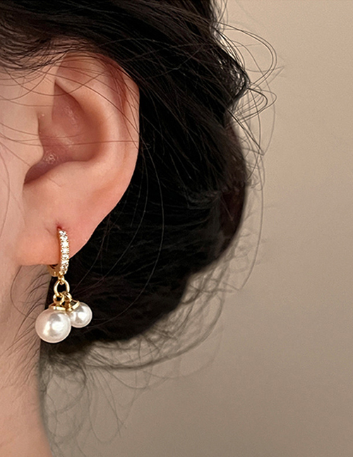 Fashion Gold Copper Diamond Pearl Earrings