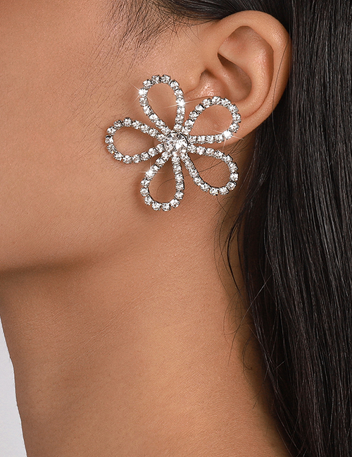 Fashion Gold Alloy Diamond Flower Stud Earrings