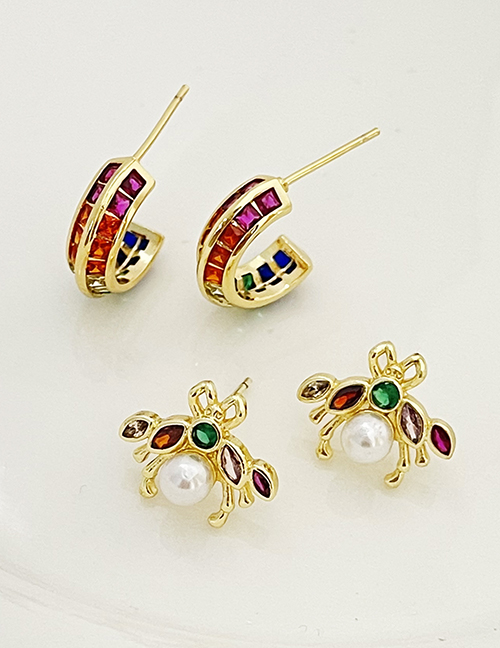 Fashion Color Bronze Zirconium Pearl Bee Stud Earrings
