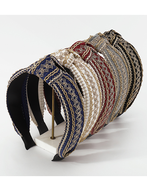 Fashion Black Fabric Wide-brimmed Embroidered Headband