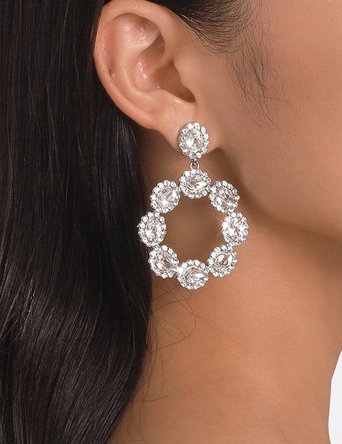 Fashion Gold Alloy Diamond Geometric Round Drop Earrings