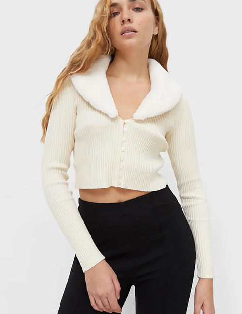 Fashion Apricot Fur Collar Sweater