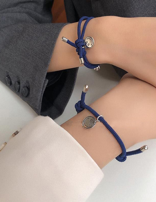 Fashion Dark Blue Pair A Pair Of Alloy Smiley Brand Magnetic Round Bead Bracelets