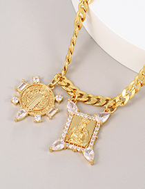 Fashion Gold Copper Inlaid Zirconium Portrait Cross Thick Chain Necklace