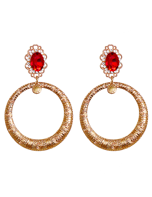 Fashion Red Alloy Diamond Geometric Ring Stud Earrings