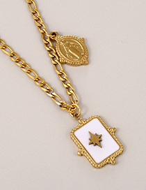 Fashion Gold Titanium Steel Drop Oil Square Portrait Necklace
