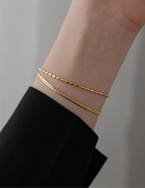 Fashion Gold Color Titanium Steel Snake Bone Chain Rice Grain Double Layer Bracelet