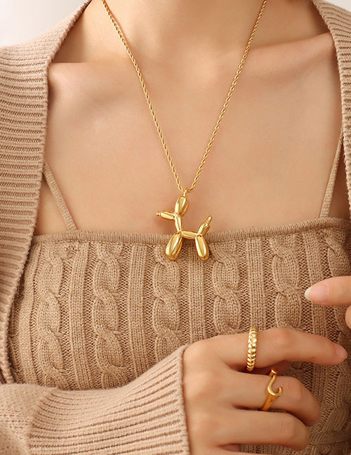 Fashion Gold Color Titanium Steel Gold Plated Twist Chain Balloon Dog Necklace