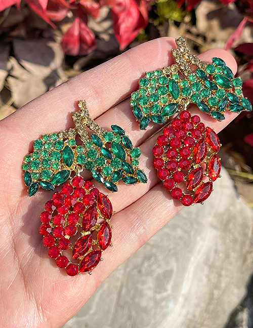 Fashion Red Alloy Diamond Fruit Stud Earrings