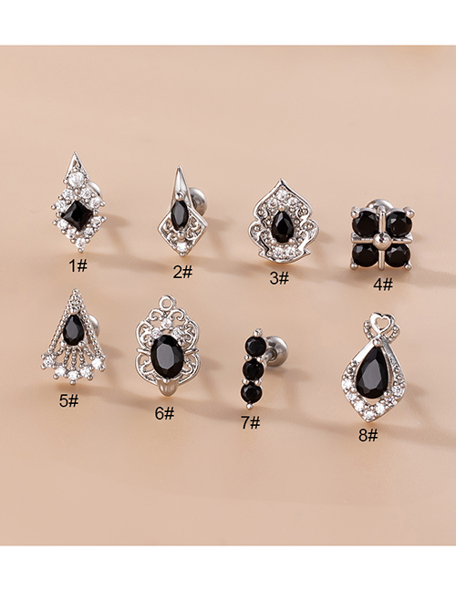 Fashion 1#silver Titanium Steel Set Zirconium Geometric Double Pierced Stud Earrings