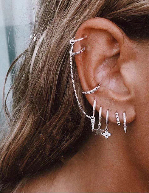Fashion Silver Alloy Diamond Star Geometric Earring Set