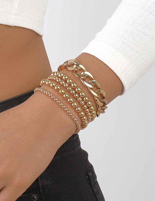 Fashion Gold Geometric Beaded Chain Bracelet Set