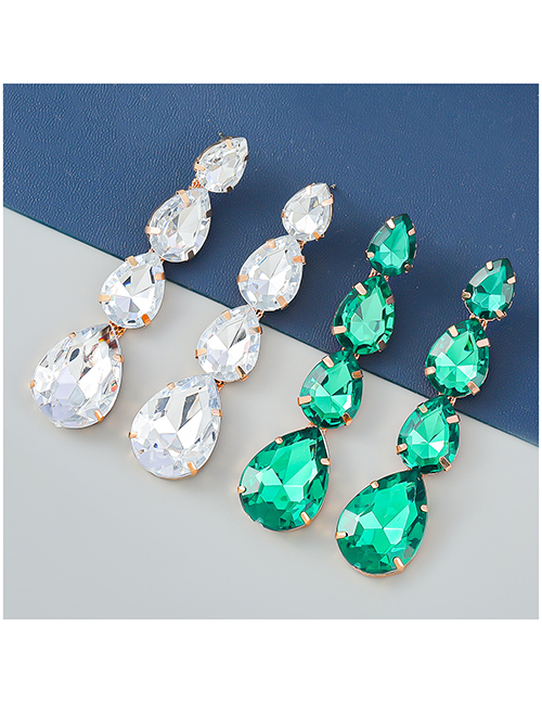 Fashion Green Alloy Set Drop Glass Diamond Earrings