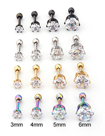 Fashion Silver Six Prong Round Zircon Stainless Steel Pierced Earrings