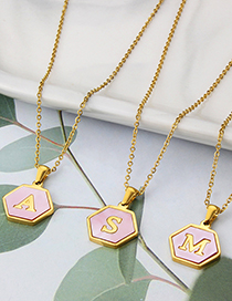 Fashion S Stainless Steel Hexagonal Pink Bottom 26 Letter Necklace