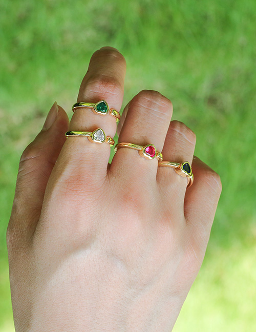 Fashion Green Copper Inlaid Zirconium Love Open Ring