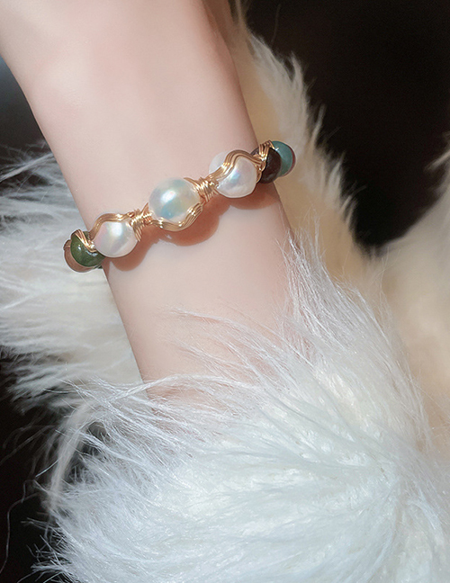 Fashion Bracelet - Color Agate And Pearl Beaded Open Bracelet