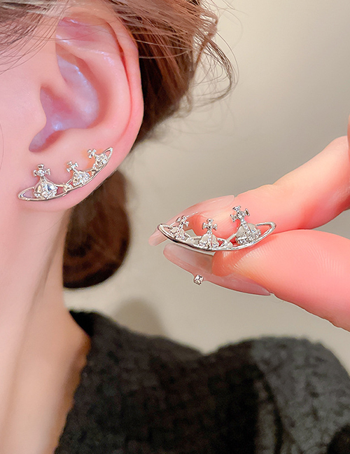 Fashion Silver Alloy Diamond Planet Stud Earrings