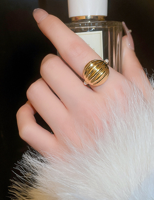 Fashion Ring - Gold Metal Pearl Stripe Melon Chop Ring
