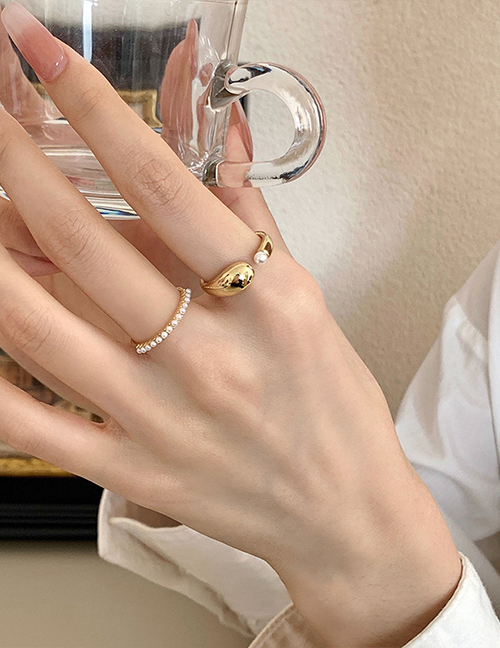 Fashion Gold Copper And Pearl Geometric Open Ring