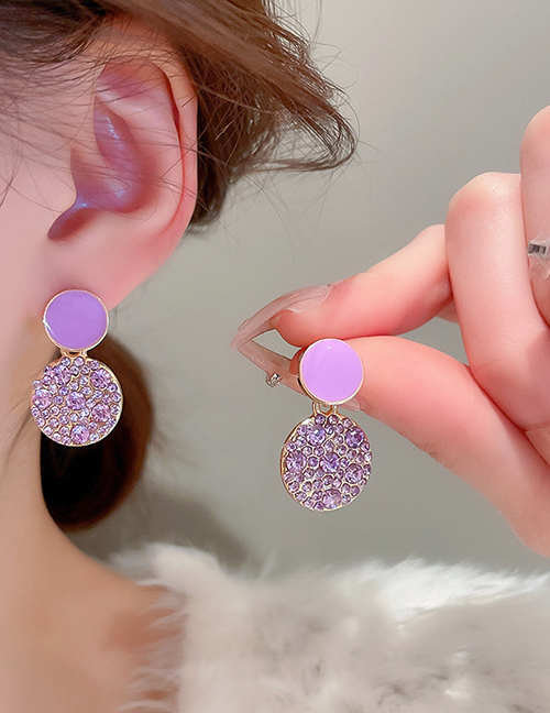 Fashion Purple Alloy Diamond Round Earrings