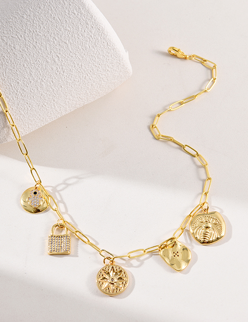 Fashion Gold Copper Inlaid Zirconium Irregular Bee Star Necklace