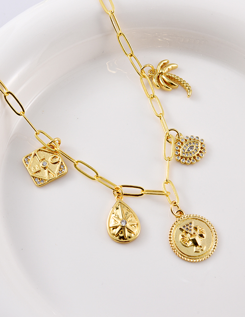 Fashion Gold Zirconia Irregular Eyes Star Pendant Necklace In Copper