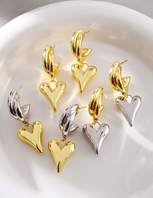 Fashion Golden 2 Copper Double C Heart Earrings