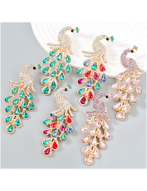 Fashion Color Alloy Diamond Peacock Earrings